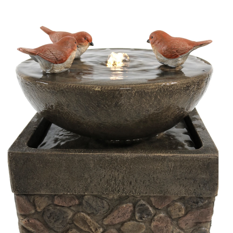 Sunnydaze Three Bathing Birds LED Outdoor Birdbath Fountain