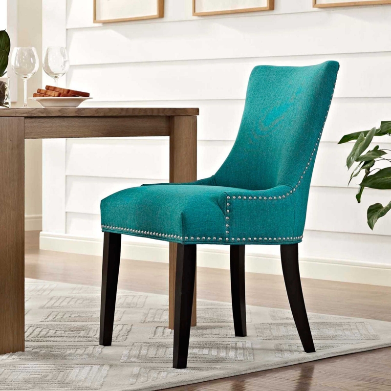 Teal Upholstered Dining Chair with Nailhead Trim