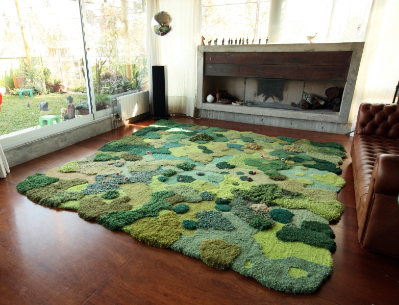 Textured Moss Rug for Cozy Forest-Inspired Living Room