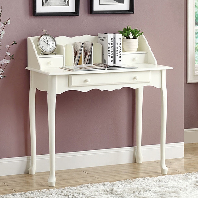 Traditional Antique White Secretary Desk with Storage