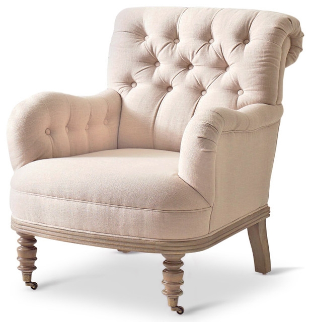 Traditional Tufted Linen Rolled Back Armchair