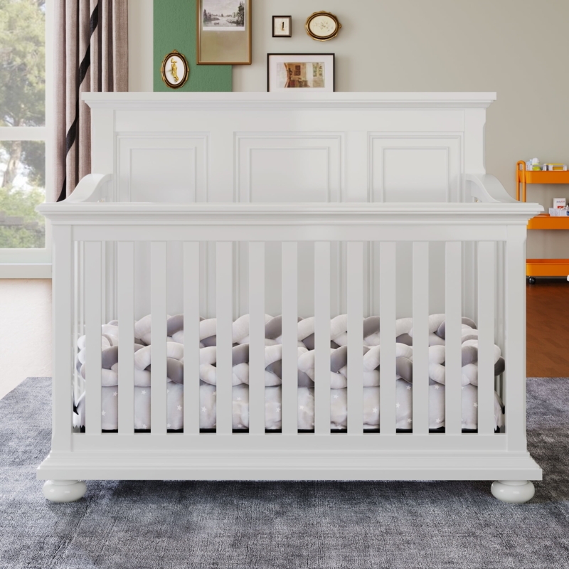 Traditional White Farmhouse 4-in-1 Convertible Baby Crib