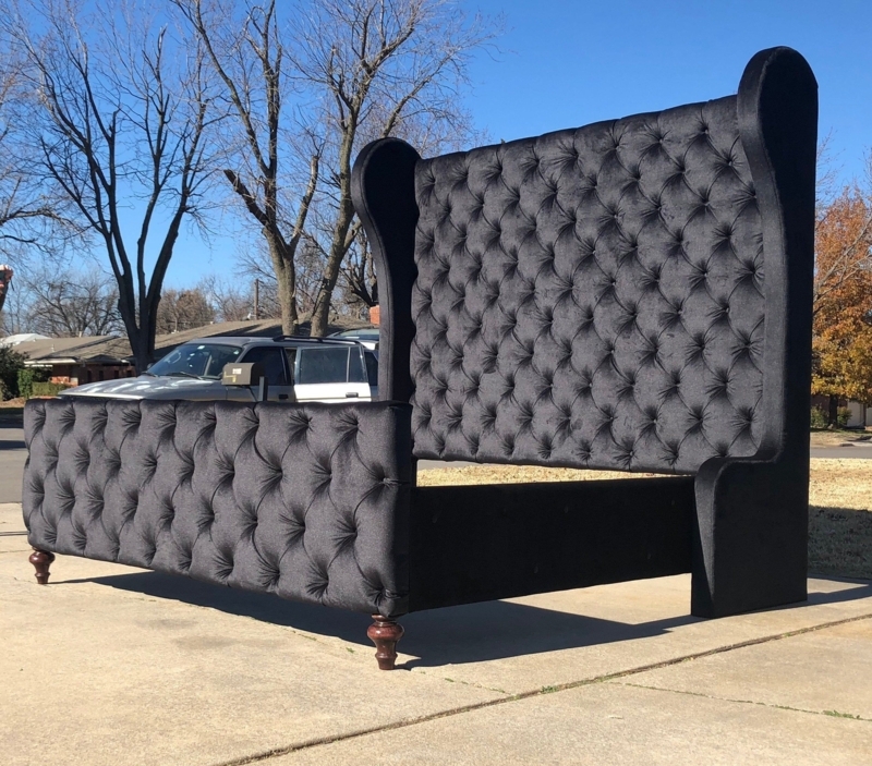 Tufted Tall Bed Frame Wingback Headboard Upholstered Velvet California ...
