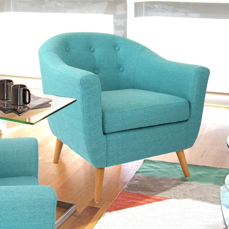 Turquoise Mid-Century Modern Armchair with Wooden Legs