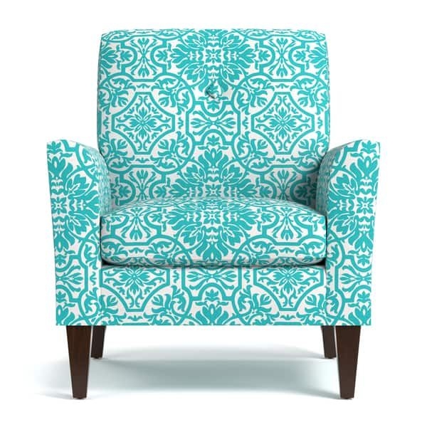 Turquoise Patterned Accent Chair with Dark Wood Legs