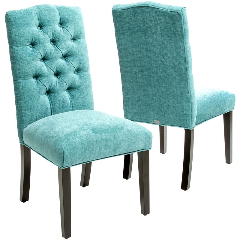 Turquoise Tufted Parsons Dining Chairs Set of 2