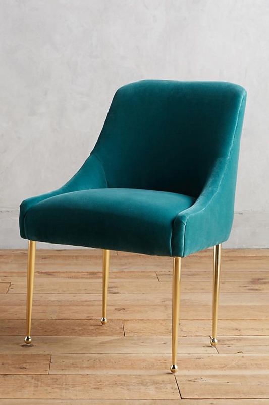 Turquoise Velvet Elowen Chair with Gold Legs