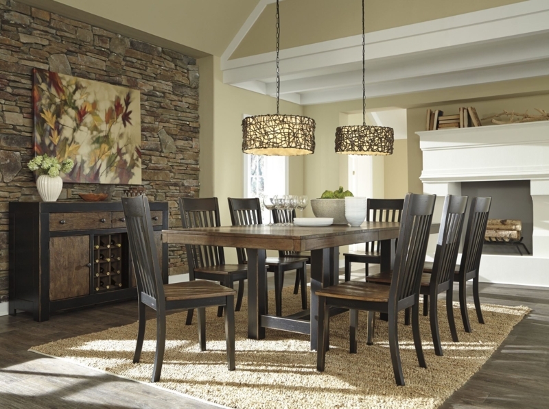 Two-Tone Brown Rectangular Extendable Dining Table Set