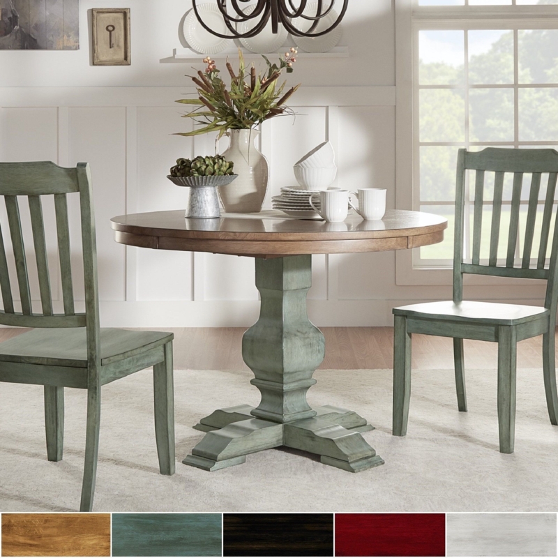 Two-Tone Round Solid Wood Dining Table with Chairs
