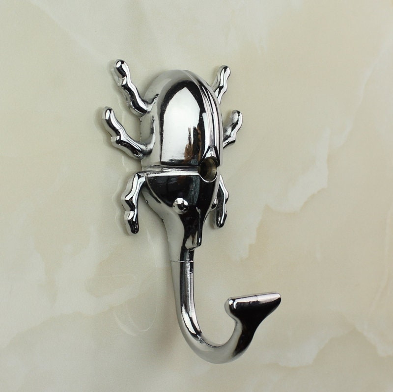 Unique Bright Silver Beetle Coat Hook Wall Hanger