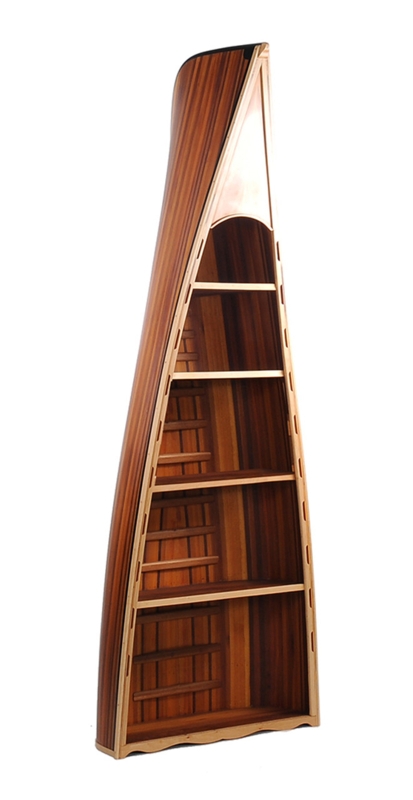 Unique Cedar Canoe Shaped Wooden Bookshelf