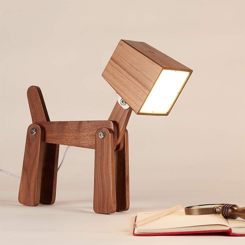 Unique Vintage Wooden Dog Table Lamp with Touch Sensor