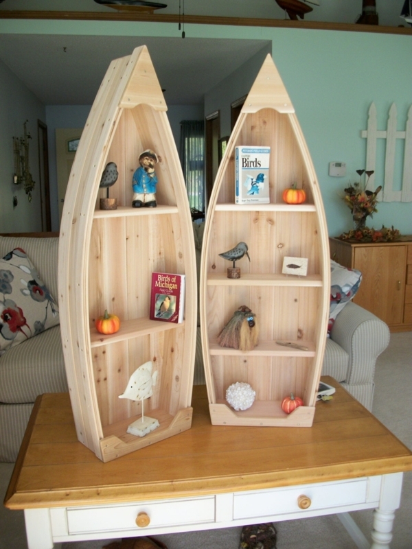 Unique Wooden Canoe-shaped Bookshelves for Home