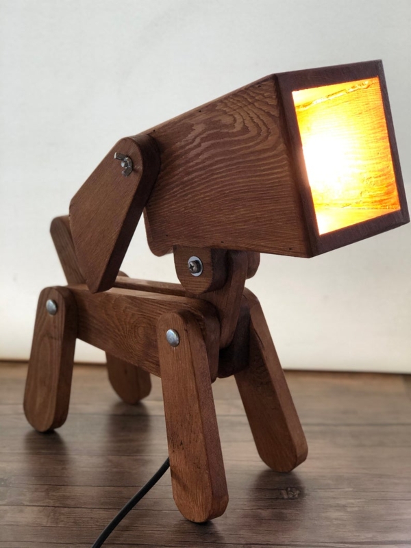Unique Wooden Dog-Shaped Table Lamp Design