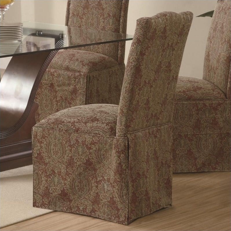 Upholstered Parson Dining Chair with Red Floral Pattern