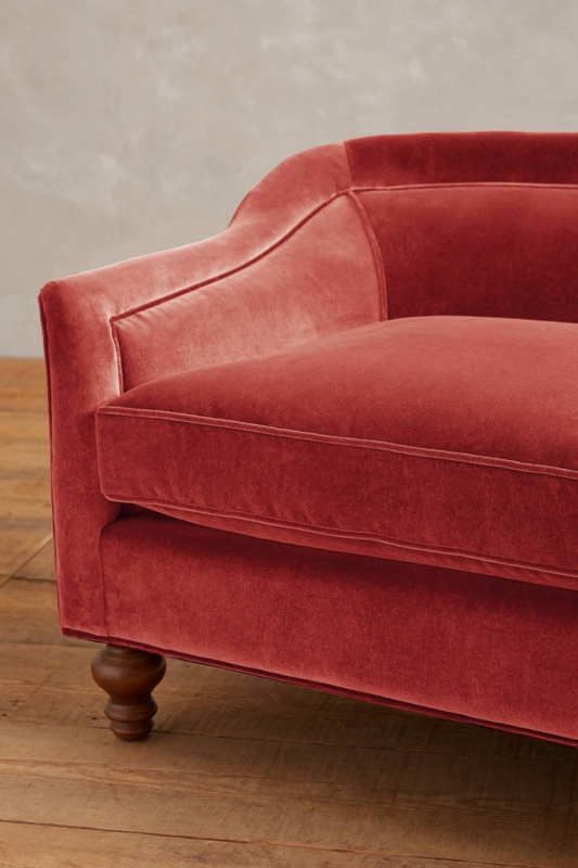 Velvet Coral Holloway Sofa with Classic Wooden Legs