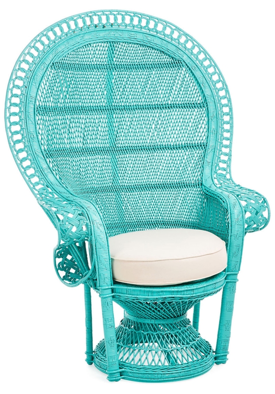 Vibrant Turquoise Peacock Wicker Accent Chair