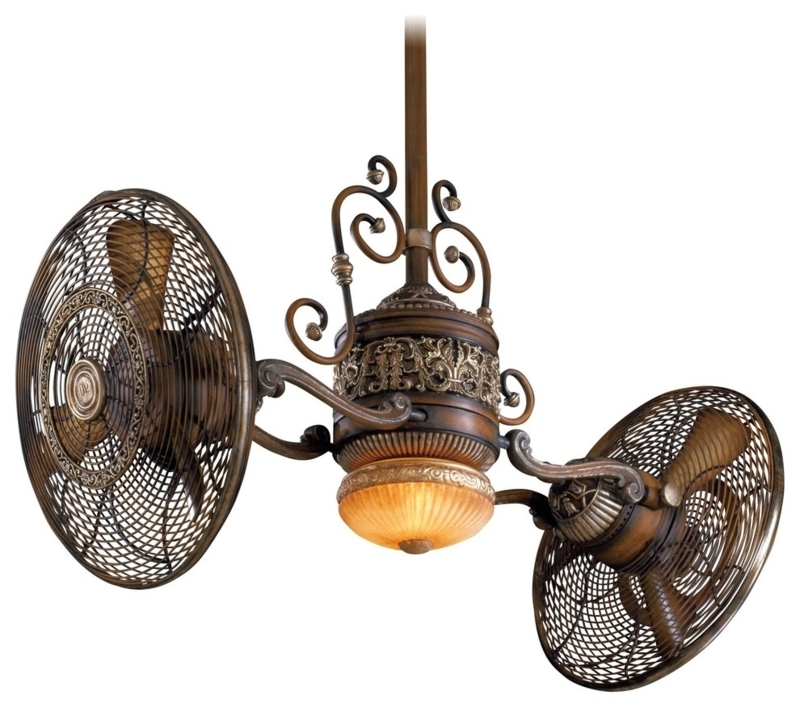 Victorian Style Ceiling Fan with Dual Blades and Light