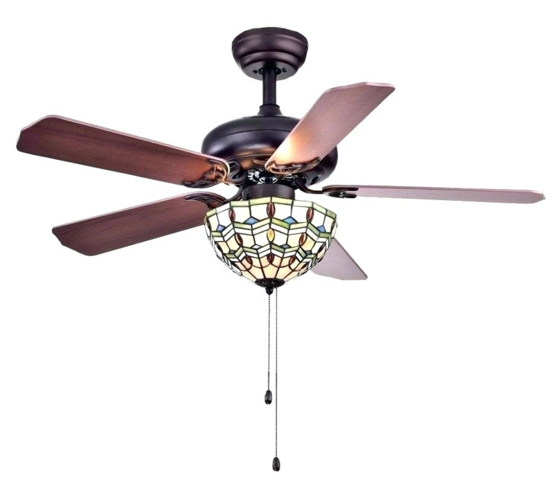 Victorian Style Outdoor Ceiling Fan with Stained Glass Light