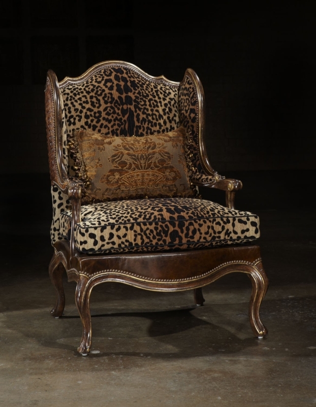 Vintage Animal Print Armchair with Wooden Frame