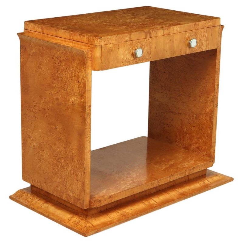 Vintage Art Deco Burl Wood Console Table