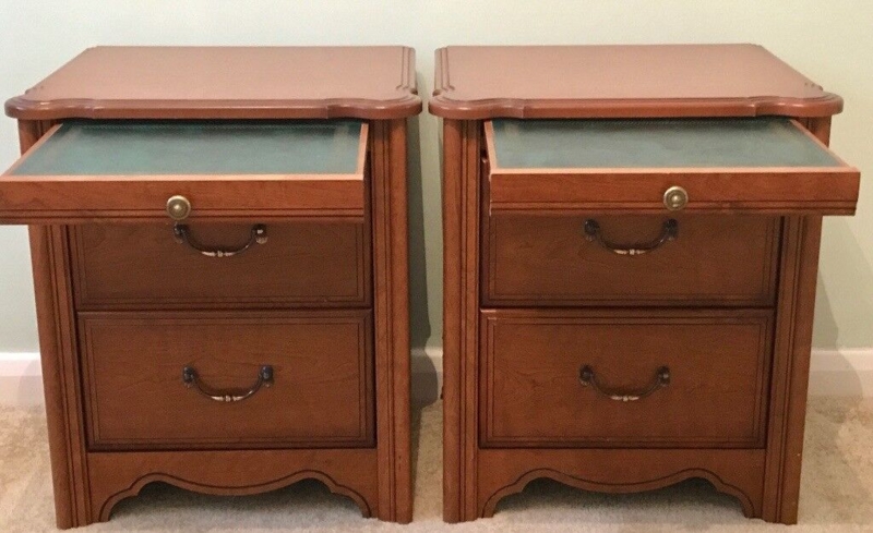 VINTAGE BEDSIDE CABINETS WITH PULL OUT SHELF PAIR 2 TABLES BEDROOM ...