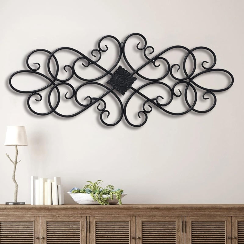 Vintage Black Wrought Iron Floral Wall Decor