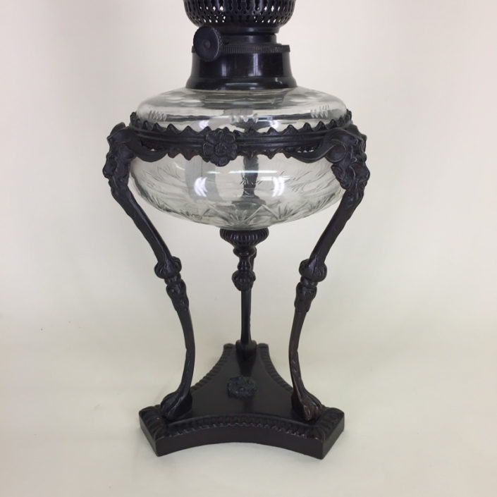 Vintage Bombay Kerosene Lamp with Ornate Black Base