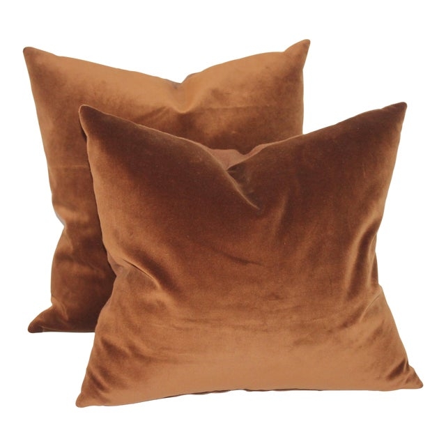 Vintage Brown Velvet Throw Pillows Pair