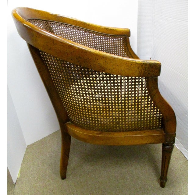 Vintage Cane Back Barrel Chair with Curved Wooden Frame