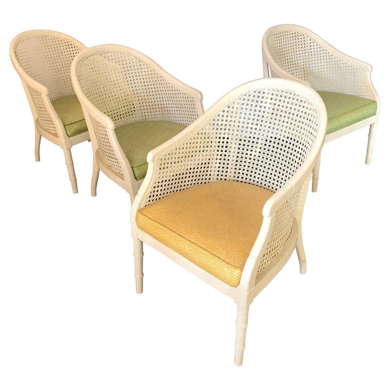 Vintage Cane Back Barrel Chairs, Set of Four at 1stDibs