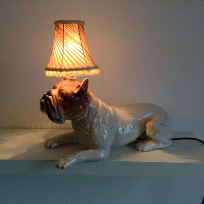 Vintage Ceramic Bulldog Table Lamp with Shade