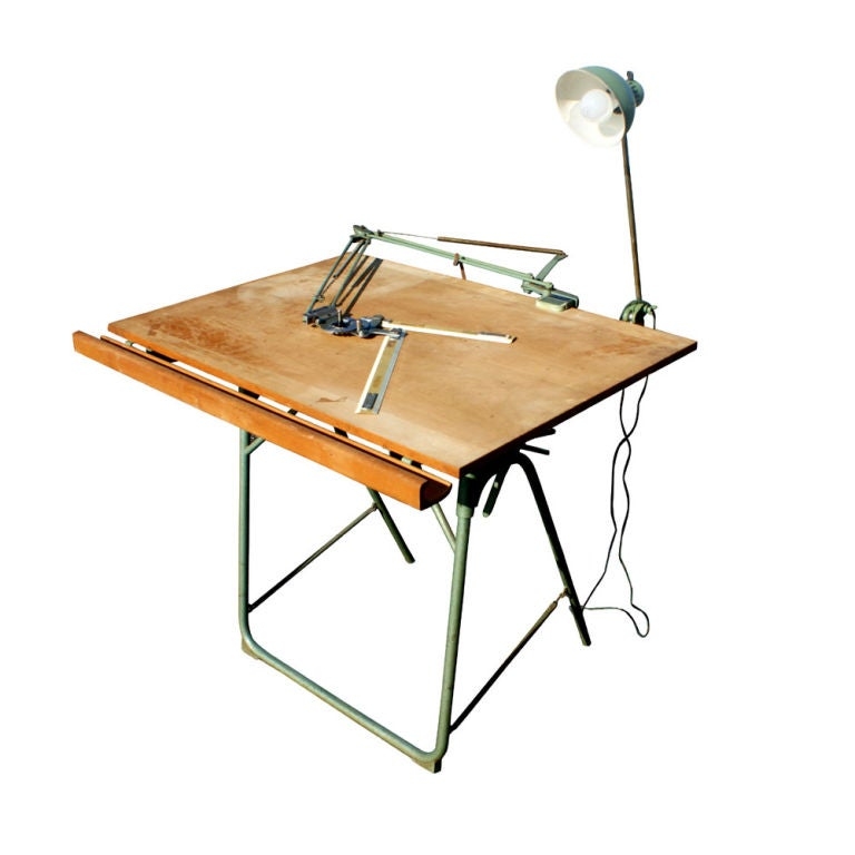 Vintage Christian Dell Folding Drafting Table with Lamp