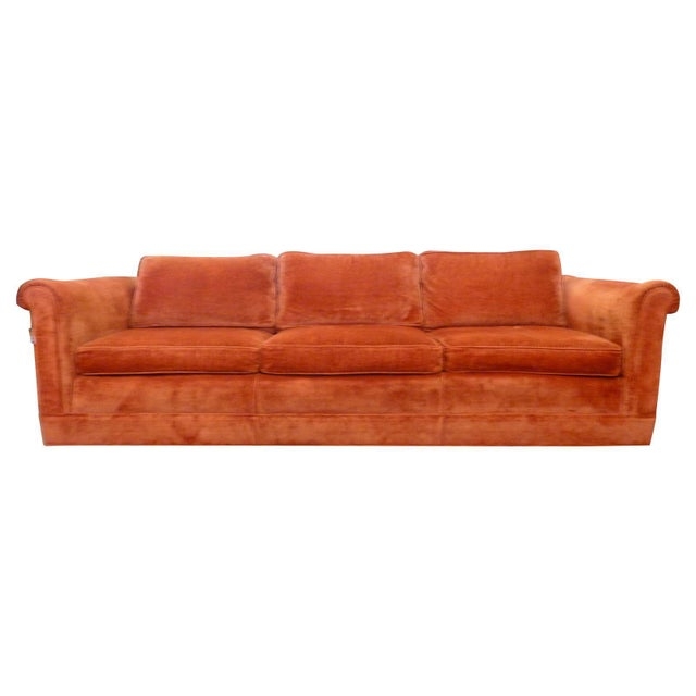 Vintage Coral Velvet Sofa | Chairish