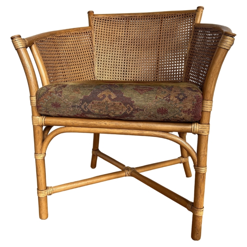 Vintage Faux Bamboo Cane Barrel Back Chair