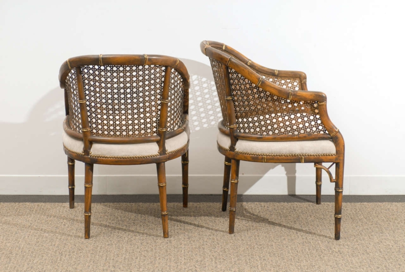 Vintage Faux Bamboo Cane Barrel Back Chairs