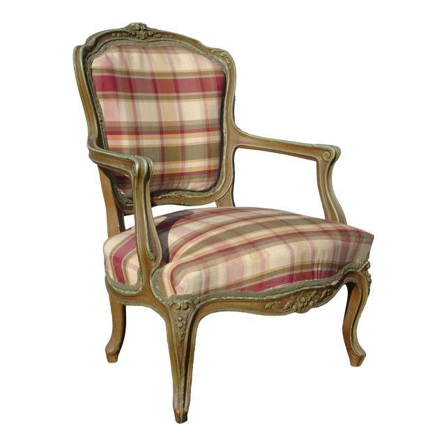 Vintage French Country Plaid Ethan Allen Chair