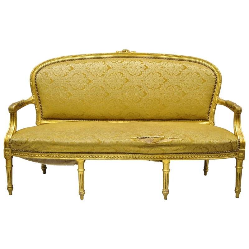 Vintage French Louis XV Victorian Style Small Cane Cream Settee ...