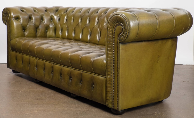 Vintage Green Leather Chesterfield Sofa Classic Style