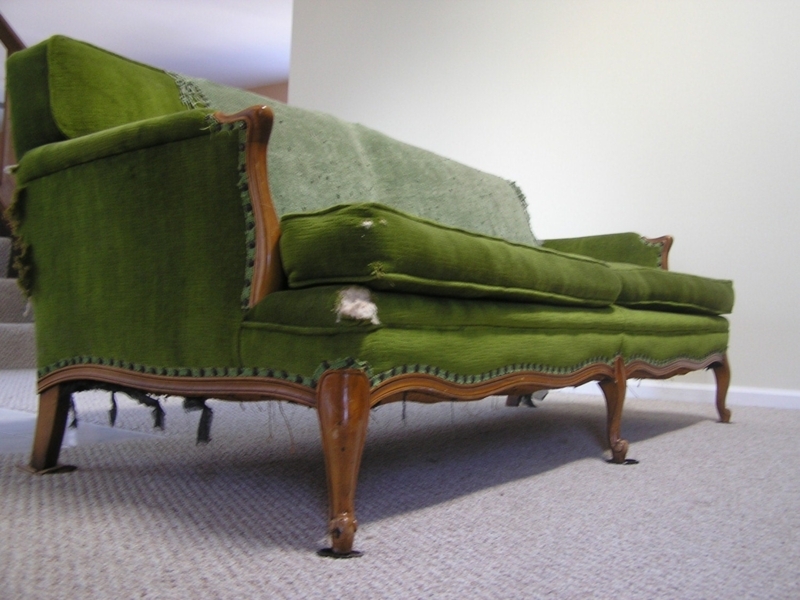 Vintage Green Velvet Sofa with Wooden Frame