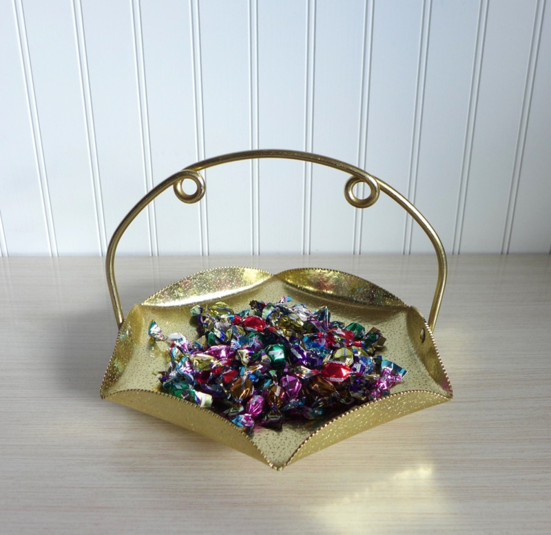 Vintage Italian Gold Candy Dish with Decorative Handle