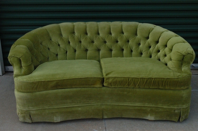Vintage Lime Green Velvet Tufted Loveseat Sofa