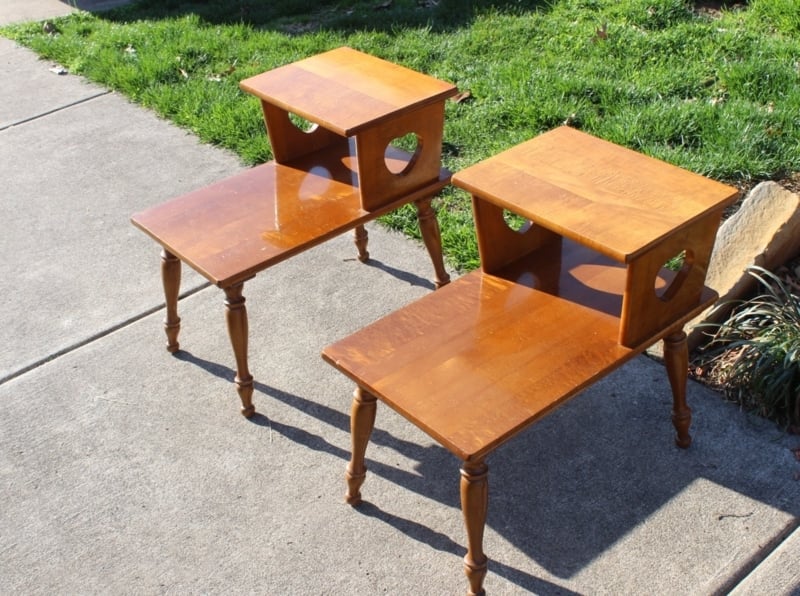 Vintage Mid Century Two Tier Wooden End Tables