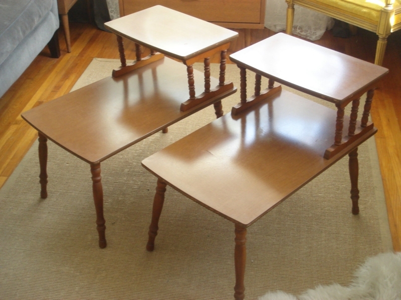 Vintage Mid Century Two-Tiered Wooden Side Tables