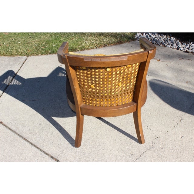 Vintage Mid Century Velvet and Cane Barrel Chair