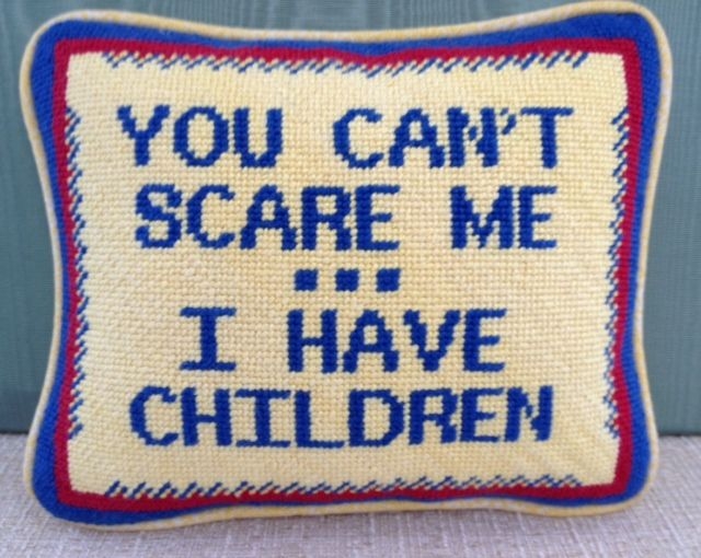 Vintage Needlepoint Pillow with Humorous Message