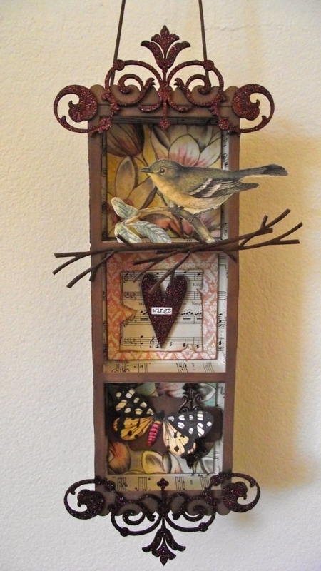 Vintage Shadow Box Wall Art with Bird and Butterfly