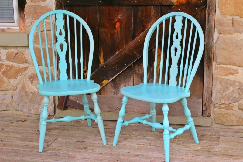 Vintage Turquoise Wooden Chairs with Rustic Charm