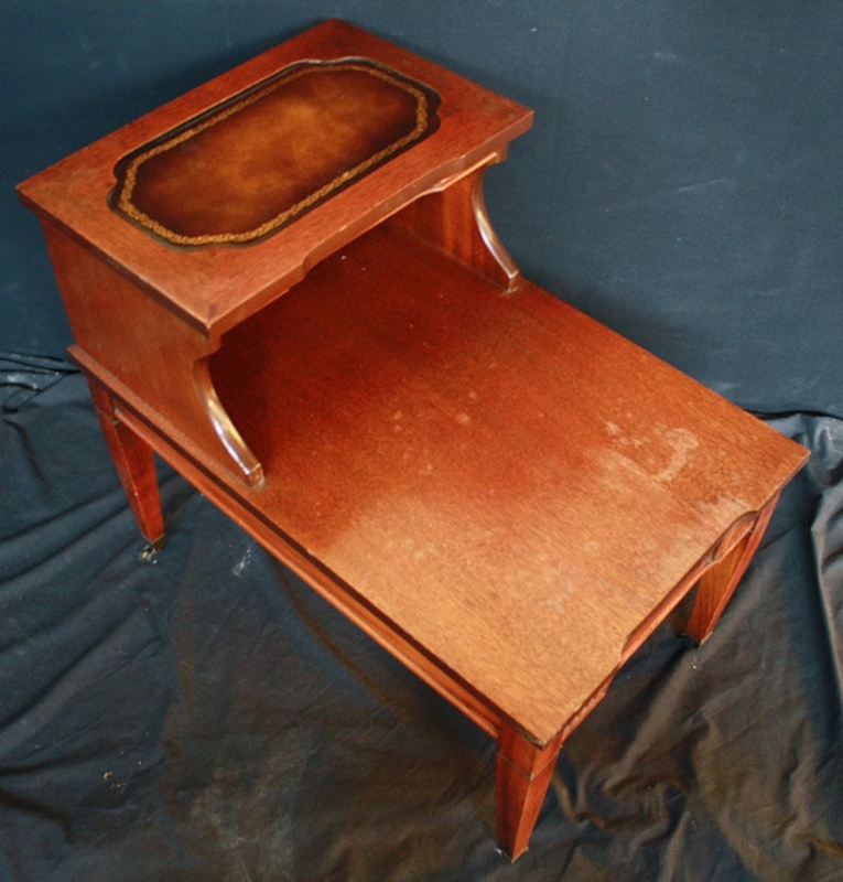 Vintage Two-Tiered Wooden Side Table with Leather Top