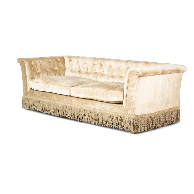 Vintage Velvet Sofa with Fringe Bottom Detail
